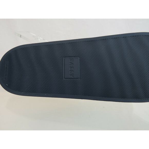 NIB BALLY SAMUEL INK NAVY RUBBER WHITE LETTERING LOGO SANDALS SLIDES 9 D ITALY